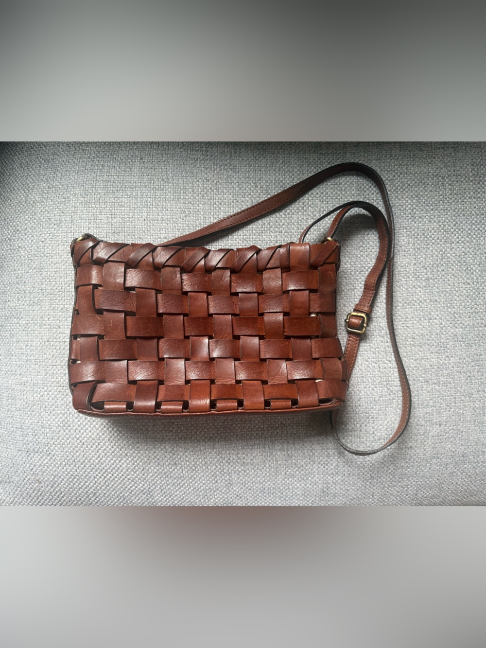 Woven Leather Crossbody Bag - Brown